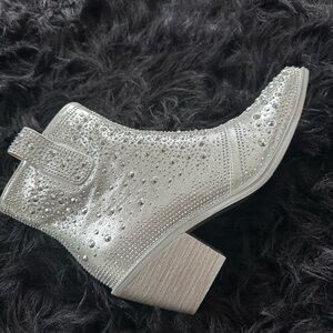 Silver rhinestone booties
